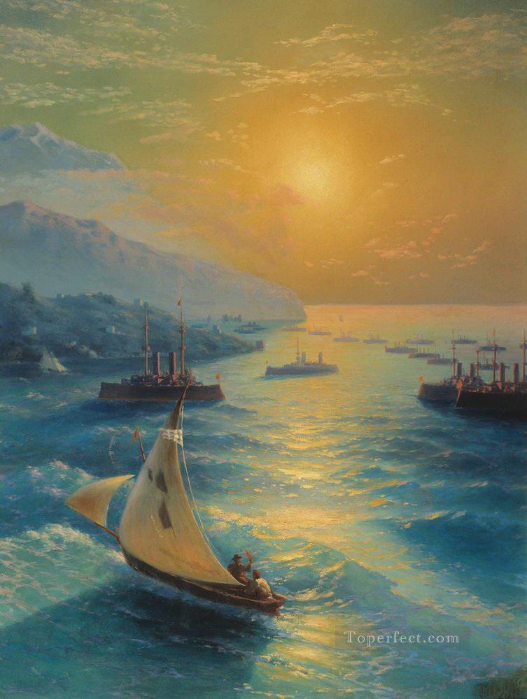 ships at the feodosiya raid 1897 Romantic Ivan Aivazovsky Russian Oil Paintings